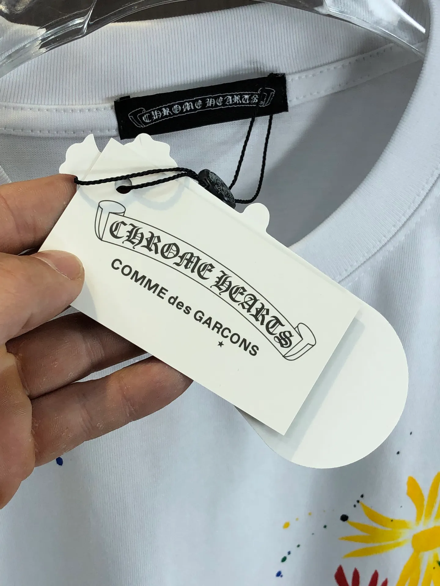 🅿️210 CH Cro 2025 spring and summer new round neck short sleeves. Large logo hand-painted technology uses high weight 320g double yarn combed cotton fabric. Slightly loose version. The fabric feels soft and thick. Same style for men and women. Color: black and white. Size: SMLXLXXL
